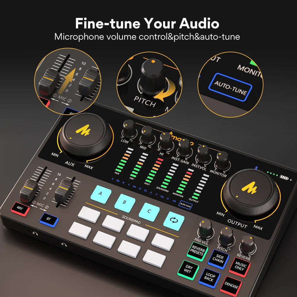 Maono AME2 Sound Card Maonocaster Audio Interface Podcast Equipment Studio All-In-One Mixer for Live Streaming, Guitar, PC