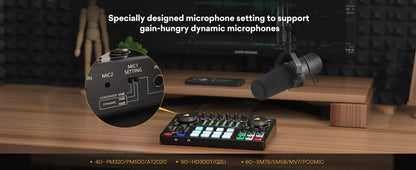 Maono AME2 Sound Card Maonocaster Audio Interface Podcast Equipment Studio All-In-One Mixer for Live Streaming, Guitar, PC