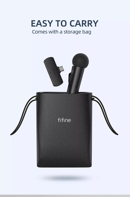 FIFINE Wireless Lavalier Recording Microphone Type-C Mini Mic For Mobile