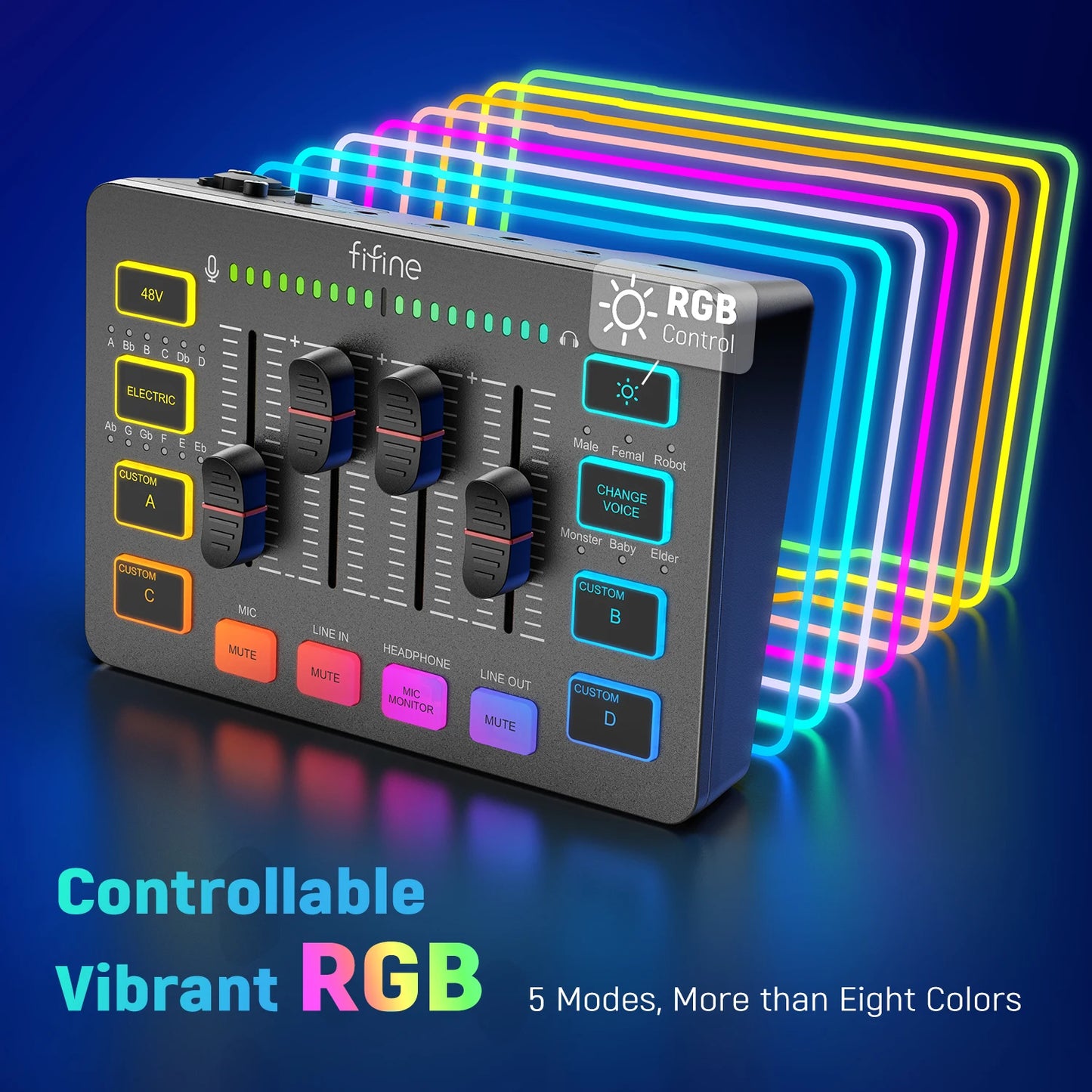 FIFINE Podcast Audio Mixer Streaming 4-Channel RGB Mixer with XLR Microphone Interface