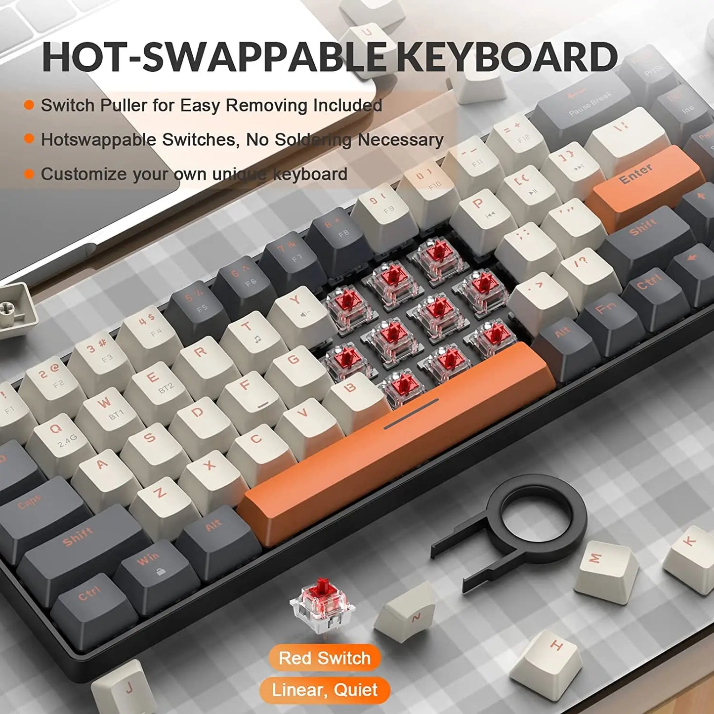 Mechanical Keyboard Bluetooth Dual Mode Hot-Swappable Mini 68-Key Red Switch