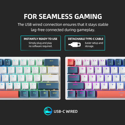 K500-B61 Mini Mechanical Keyboard Wired Full Key Hot-Swappable RGB Backlit