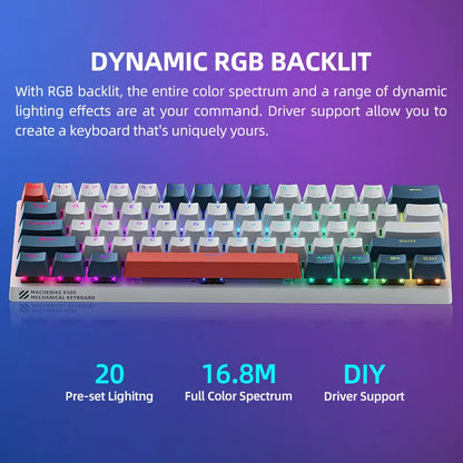 K500-B61 Mini Mechanical Keyboard Wired Full Key Hot-Swappable RGB Backlit