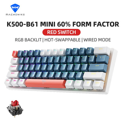 K500-B61 Mini Mechanical Keyboard Wired Full Key Hot-Swappable RGB Backlit