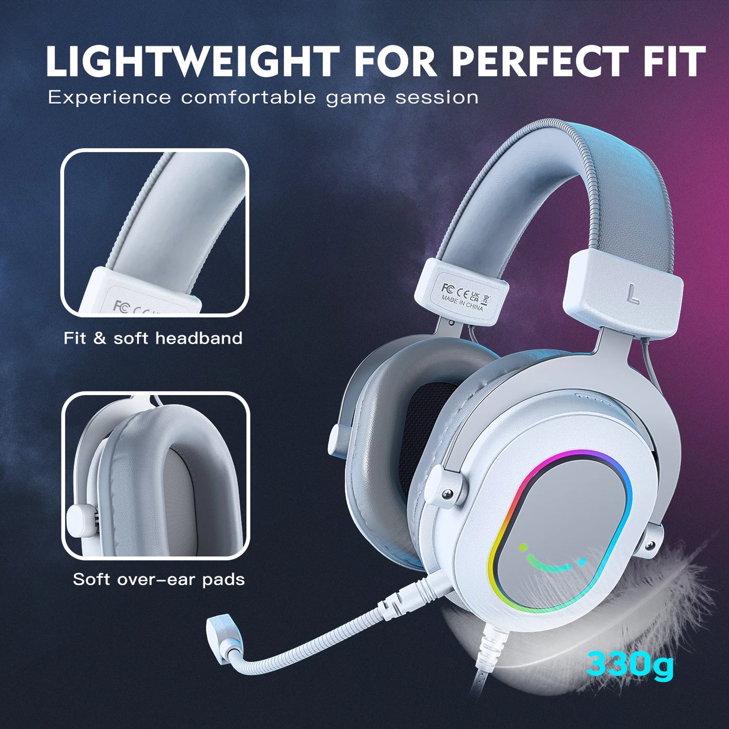 FIFINE RGB Gaming Headset with 7.1 Surround Sound/3-EQ/MIC Over-ear Headphone with In-line Control