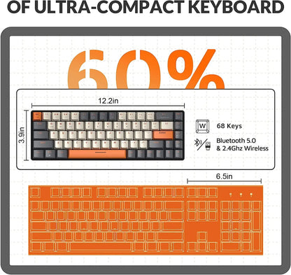 Mechanical Keyboard Bluetooth Dual Mode Hot-Swappable Mini 68-Key Red Switch