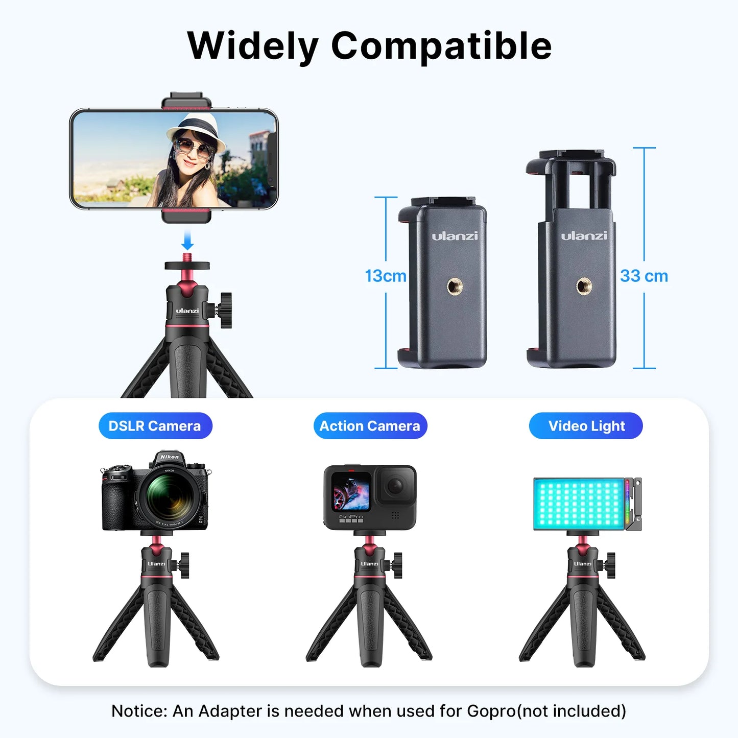 Foldable Mini Tripod Mount 1/4'' Tripod Monopod Hand Grip Universal