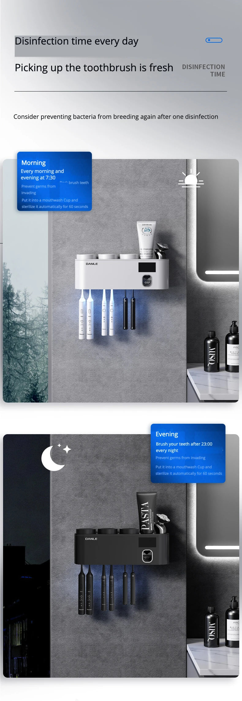 Multi-Functional Smart Toothbrush Holder Wall-Mounted With UV