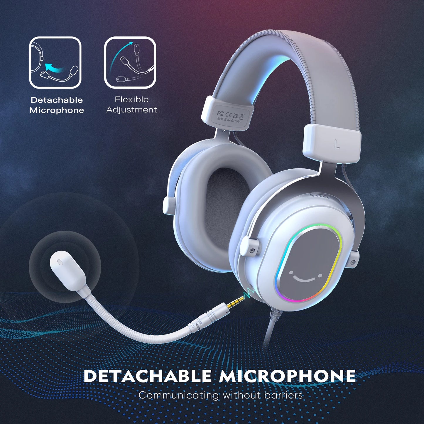 FIFINE RGB Gaming Headset with 7.1 Surround Sound/3-EQ/MIC Over-ear Headphone with In-line Control