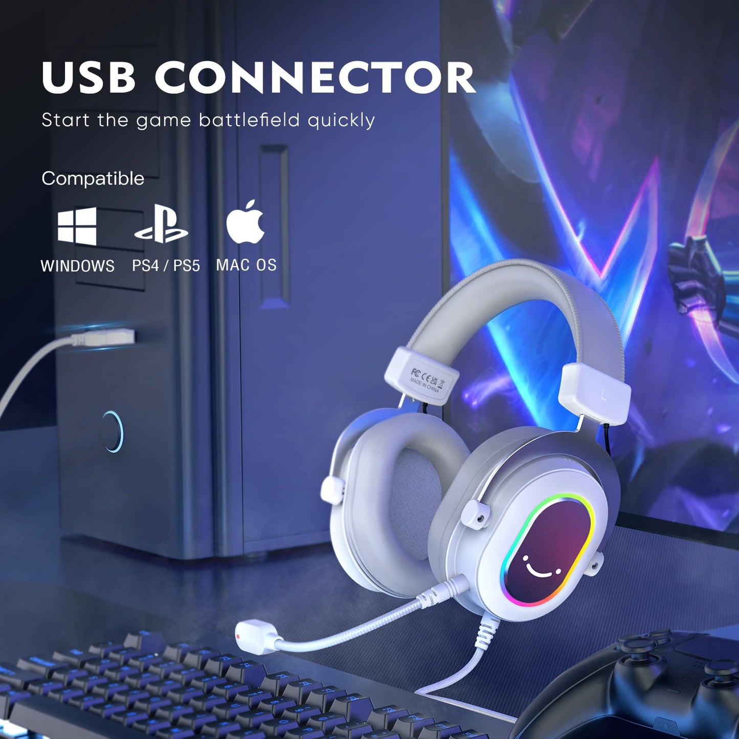 FIFINE RGB Gaming Headset with 7.1 Surround Sound/3-EQ/MIC Over-ear Headphone with In-line Control