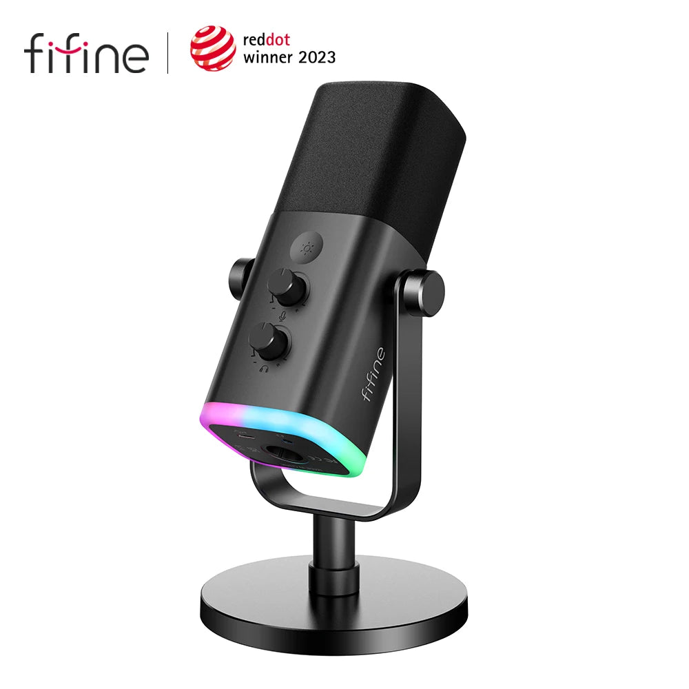 FIFINE USB/XLR Dynamic Microphone with Touch Mute Button Headphone Jack