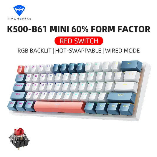 K500-B61 Mini Mechanical Keyboard Wired Full Key Hot-Swappable RGB Backlit