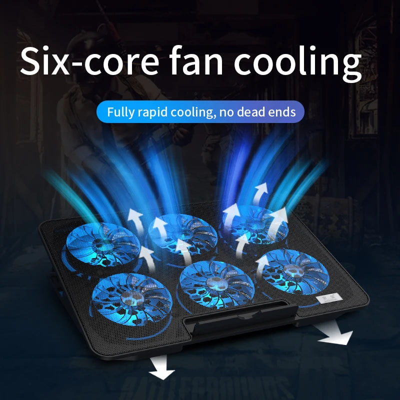 Laptop Cooling Pad Base Gaming Adjustable Stand Six Fans