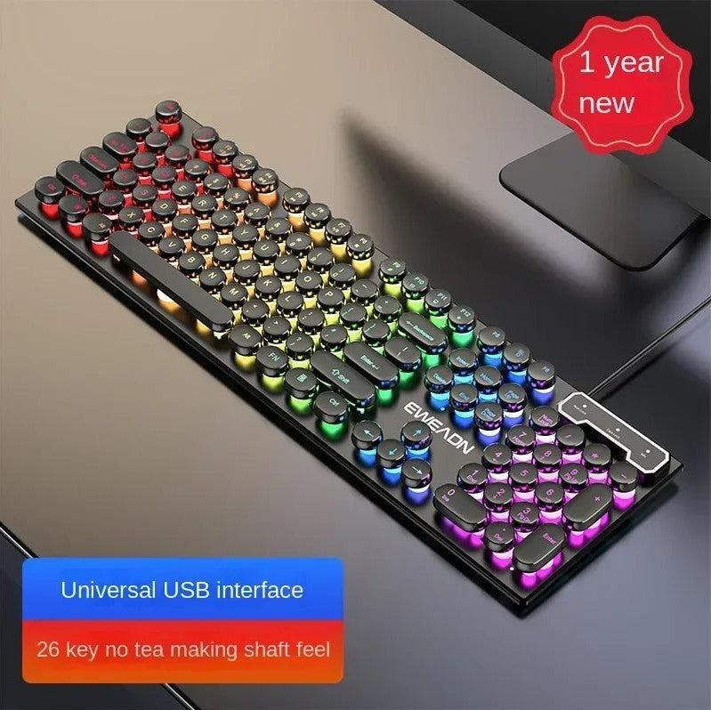 Gaming Computer Keyboard Mouse Set Vintage Round Keys