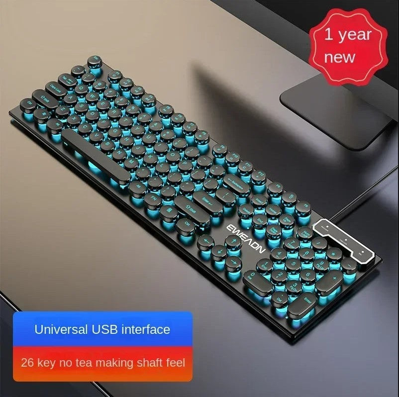 Gaming Computer Keyboard Mouse Set Vintage Round Keys