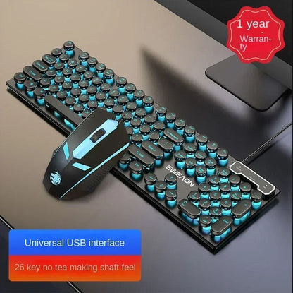 Gaming Computer Keyboard Mouse Set Vintage Round Keys