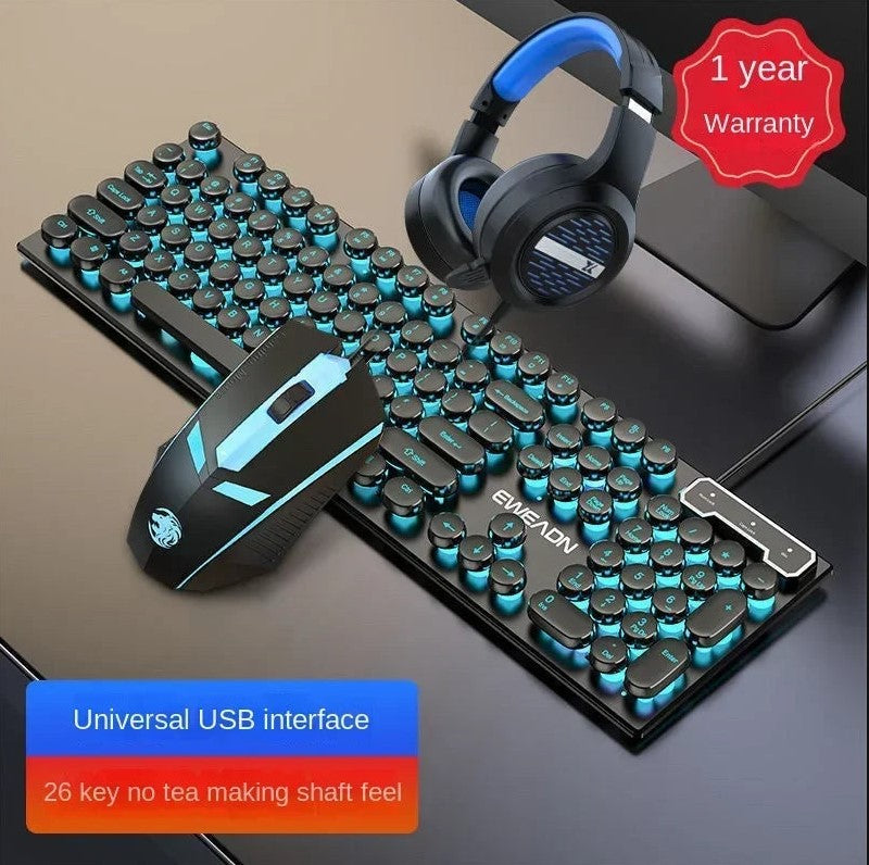 Gaming Computer Keyboard Mouse Set Vintage Round Keys