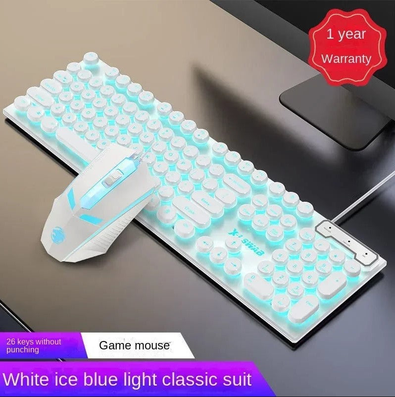 Gaming Computer Keyboard Mouse Set Vintage Round Keys