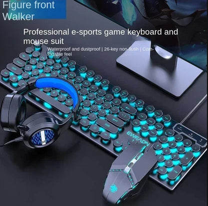 Gaming Computer Keyboard Mouse Set Vintage Round Keys