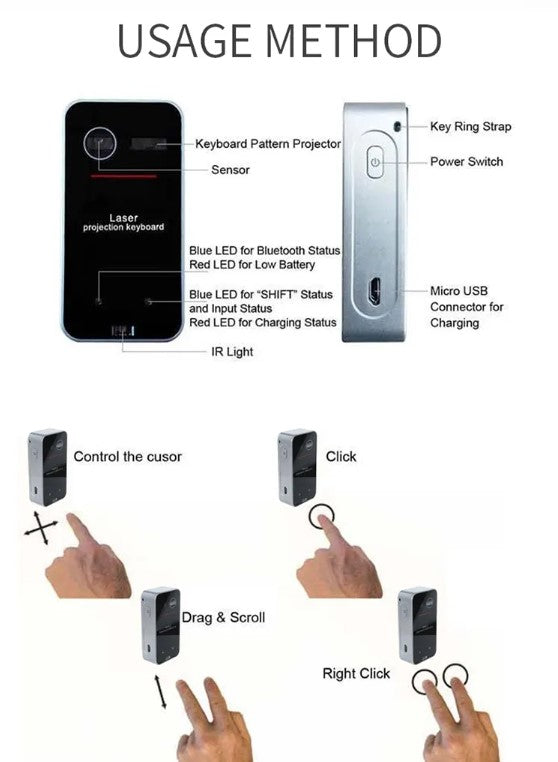 Portable Bluetooth Virtual Laser Keyboard Wireless Projector