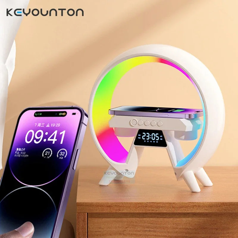 Intelligent Bluetooth Audio Wireless Charger LED RGB Night Light 15W Fast Charging Station